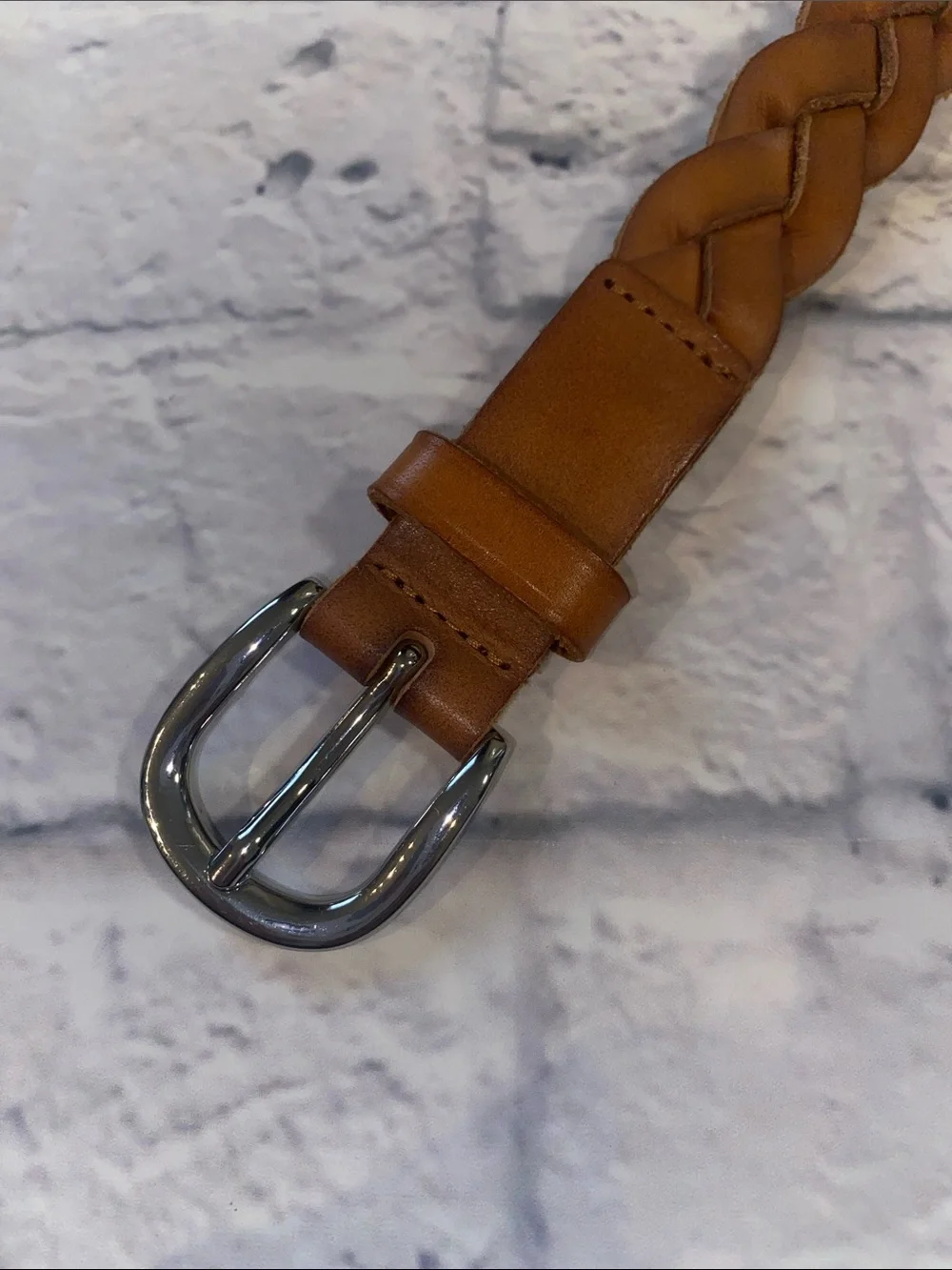 Ann Taylor Braided Leather Belt in Tan Size S